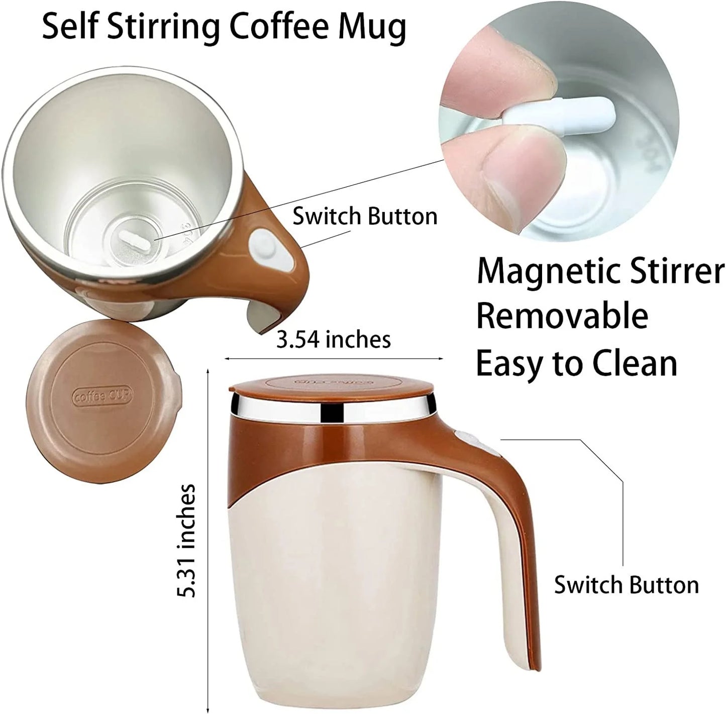Rnemite-Amo Automatic Magnetic Stirring Coffee Mug, Electric Mixing Cup,Rotating Home Office Travel Mixing Cup,Funny Electric Stainless Steel Self Mixing Coffee Tumbler