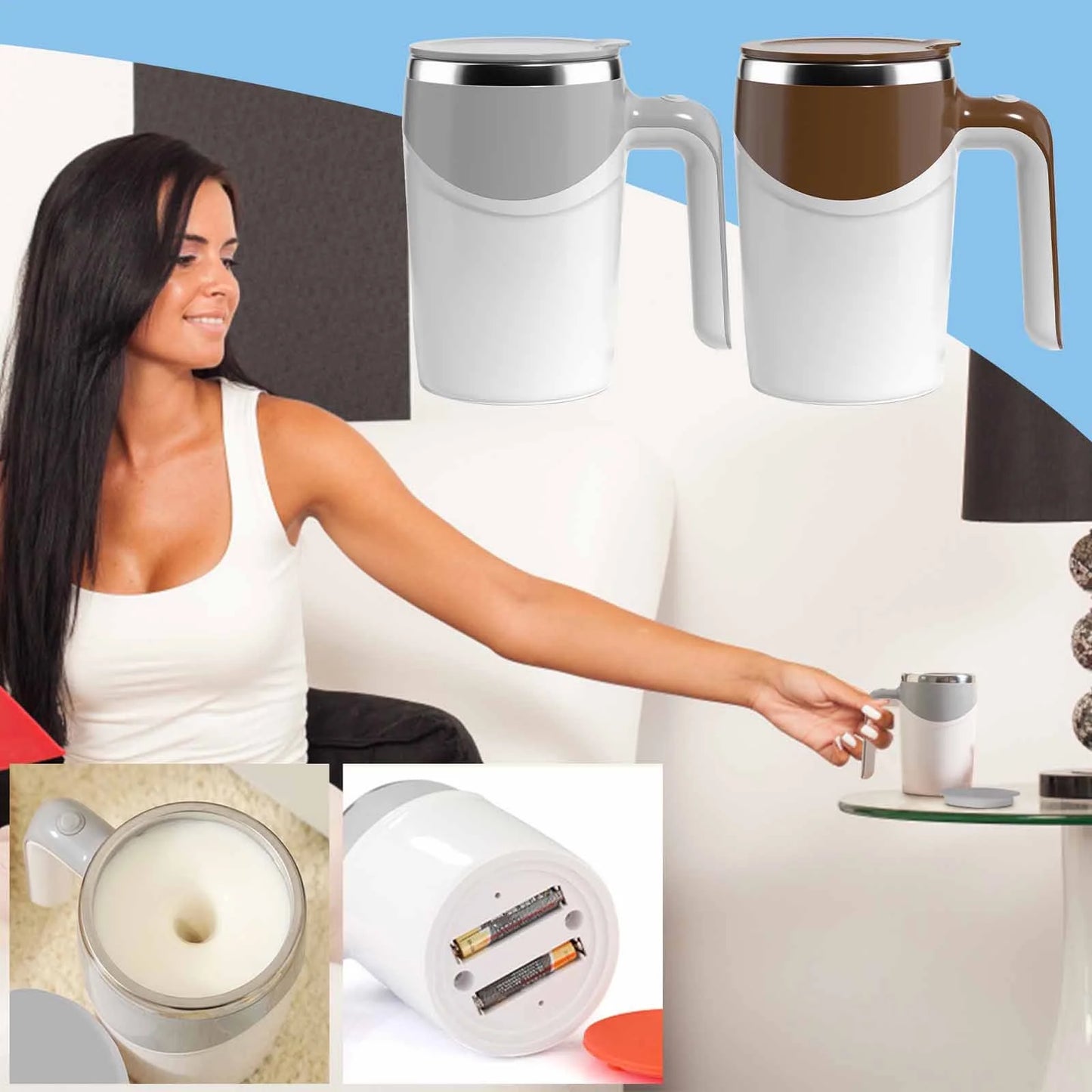Rnemite-Amo Automatic Magnetic Stirring Coffee Mug, Electric Mixing Cup,Rotating Home Office Travel Mixing Cup,Funny Electric Stainless Steel Self Mixing Coffee Tumbler