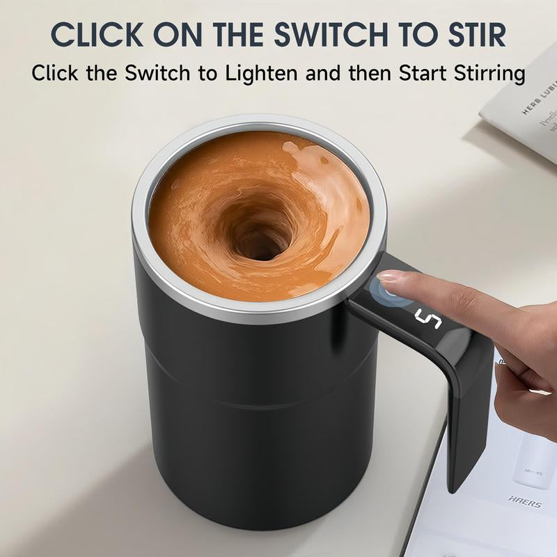 Intelligent Coffee Cup with Lid, 1 Count Automatic Stirring Cup with Temperature Display, USB Rechargeable Stirring Cup for Coffee, Tea, Hot Chocolate
