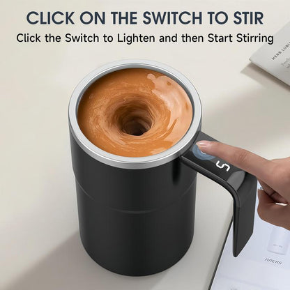 Intelligent Coffee Cup with Lid, 1 Count Automatic Stirring Cup with Temperature Display, USB Rechargeable Stirring Cup for Coffee, Tea, Hot Chocolate