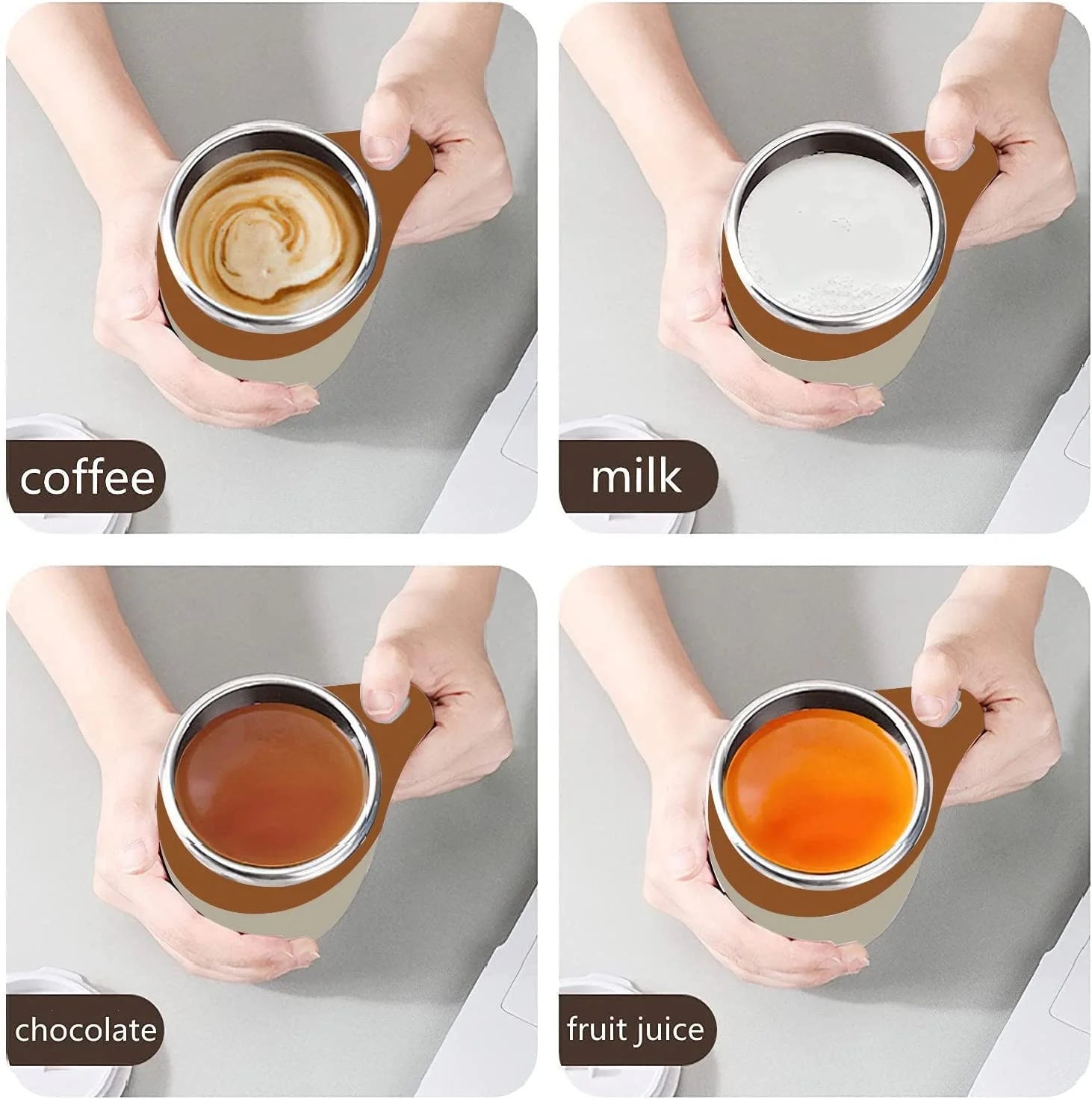 Rnemite-Amo Automatic Magnetic Stirring Coffee Mug, Electric Mixing Cup,Rotating Home Office Travel Mixing Cup，Funny Electric Stainless Steel Self Mixing Coffee Tumbler