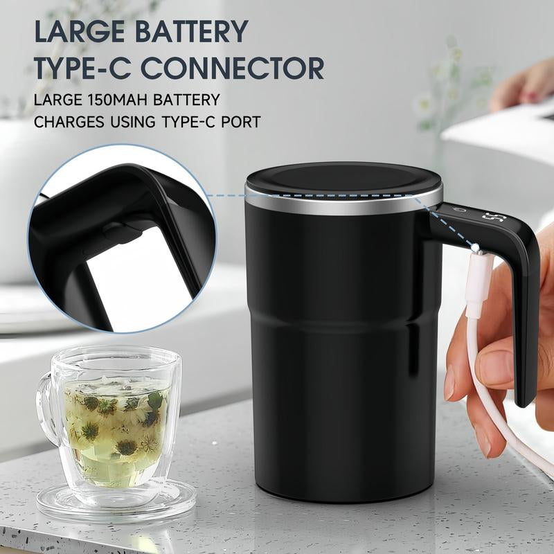 Intelligent Coffee Cup with Lid, 1 Count Automatic Stirring Cup with Temperature Display, USB Rechargeable Stirring Cup for Coffee, Tea, Hot Chocolate