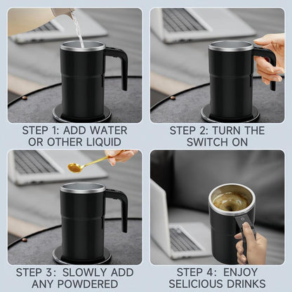Intelligent Coffee Cup with Lid, 1 Count Automatic Stirring Cup with Temperature Display, USB Rechargeable Stirring Cup for Coffee, Tea, Hot Chocolate